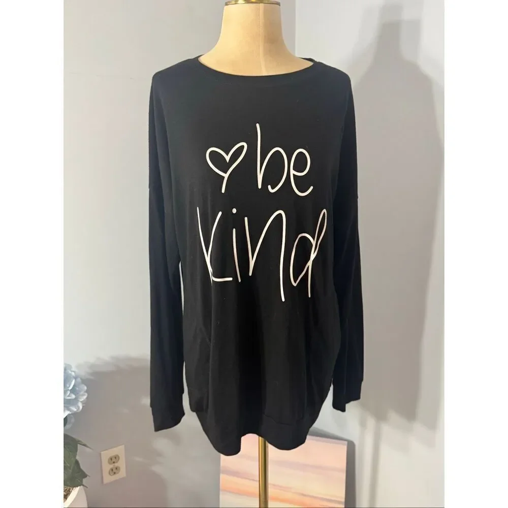 ONLYSHE Womens Crewneck Pullover Pockets Loose Tunic Long Sleeve Black Medium - Picture 7 of 10